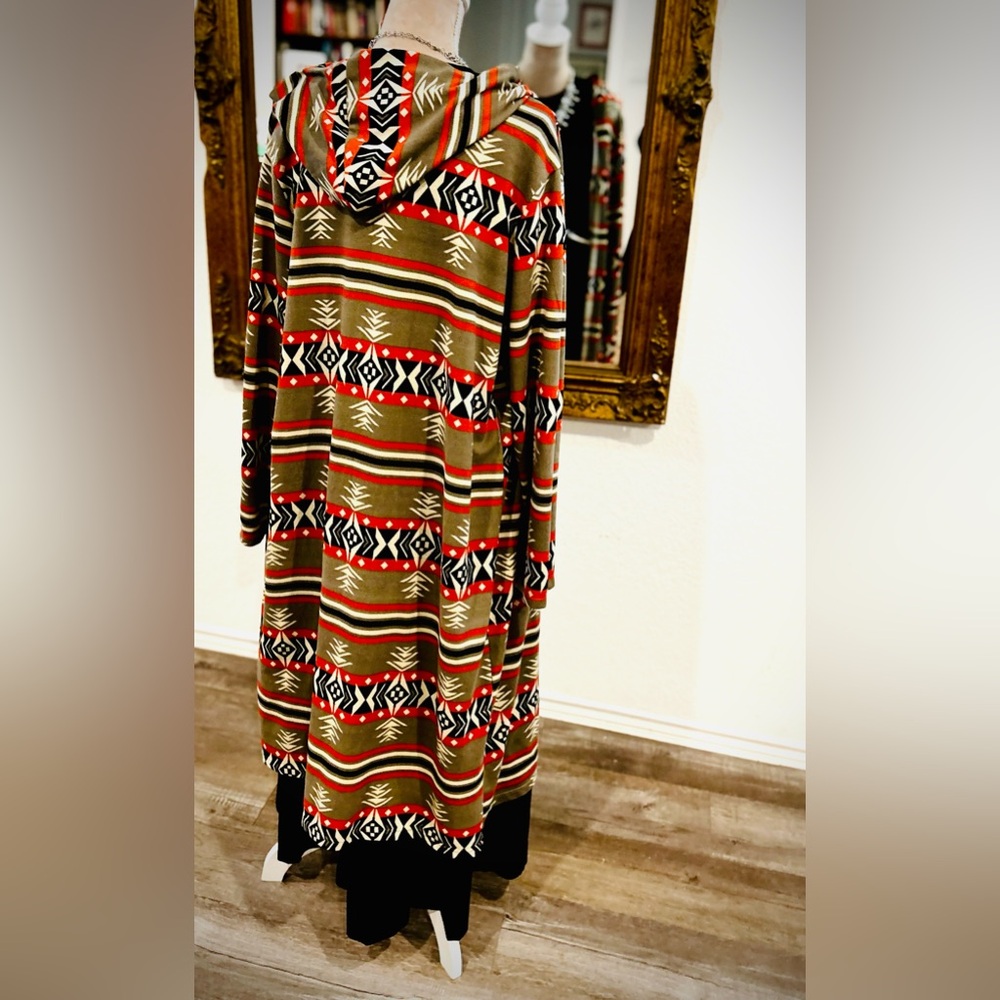 Aztec Southwestern Cowboy Rodeo Cardigan Kimono Hooded Tribal Duster size 2X - Picture 4 of 10